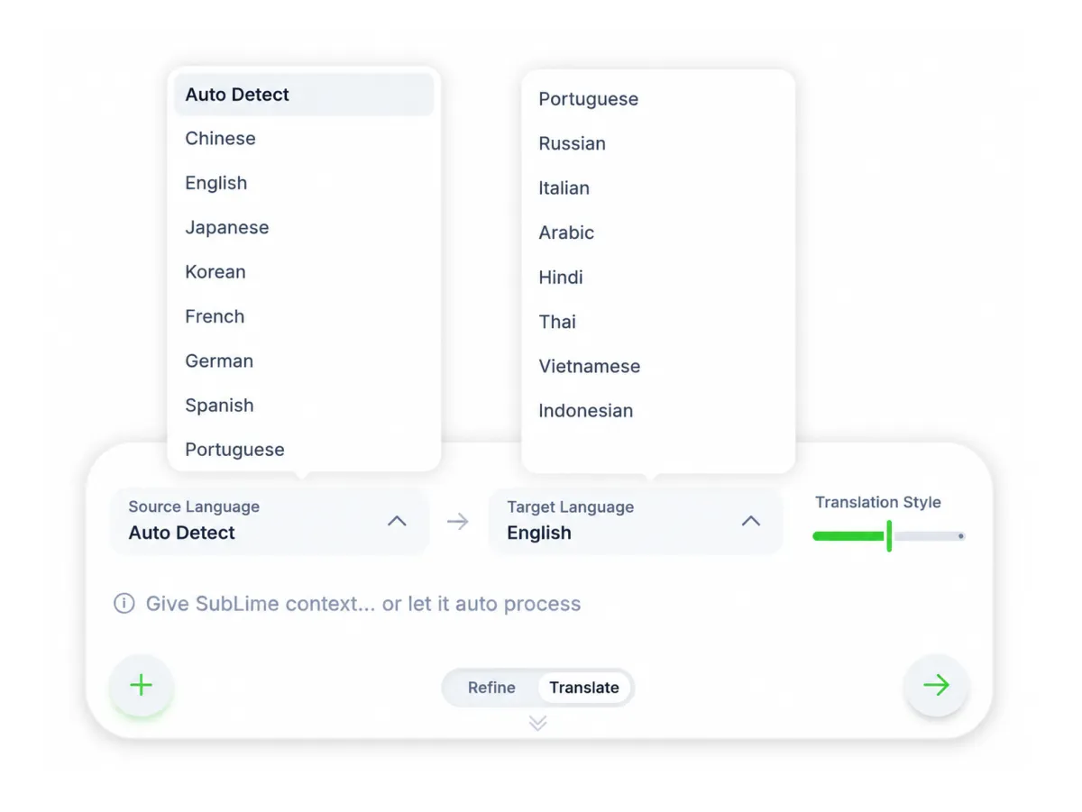 Translation language options